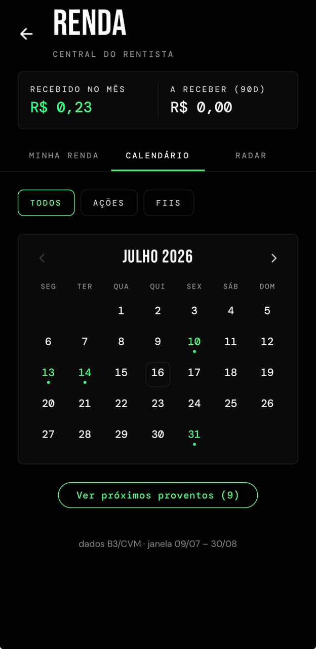 App iOS da ZURT — renda da carteira